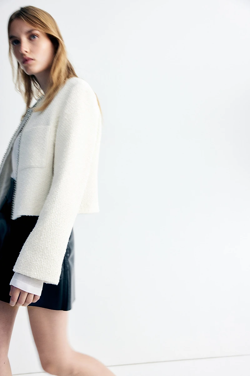 Rhinestone-Embellished Bouclé Jacket