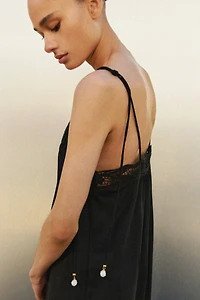 Eyelet-Embroidered Dress with Tie Shoulder Straps