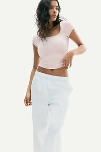 Picot-Trimmed Ribbed T-Shirt