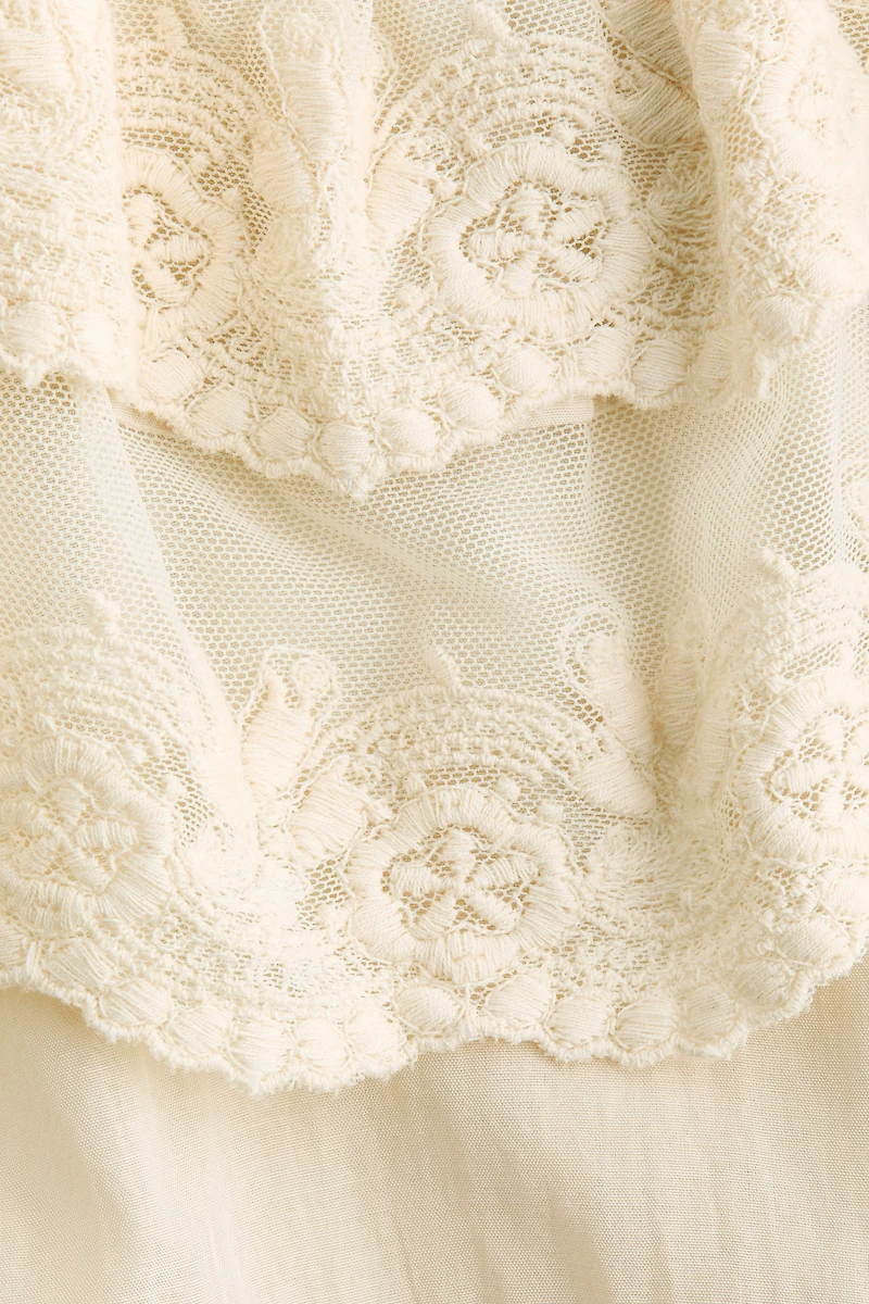 Flounced Top with Embroidery