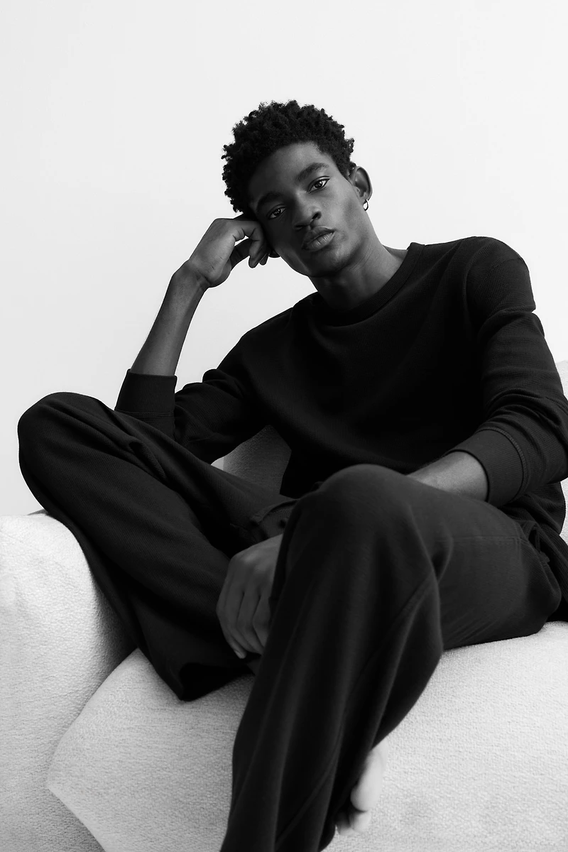 Waffled Cotton Pajama Shirt and Pants