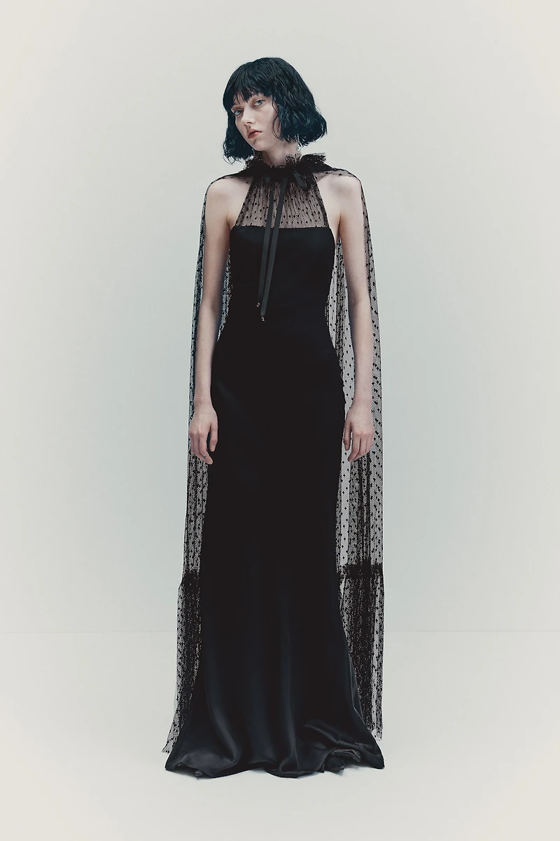 Dress with Mesh Cape