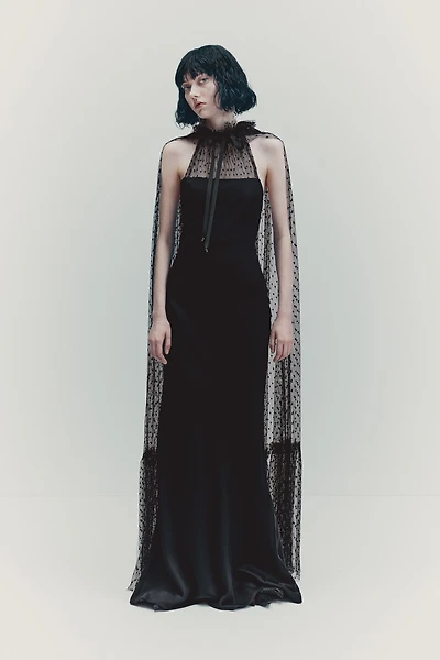 Dress with Mesh Cape
