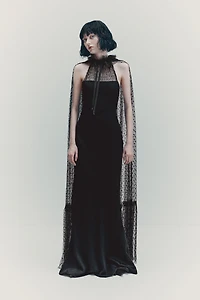 Dress with Mesh Cape
