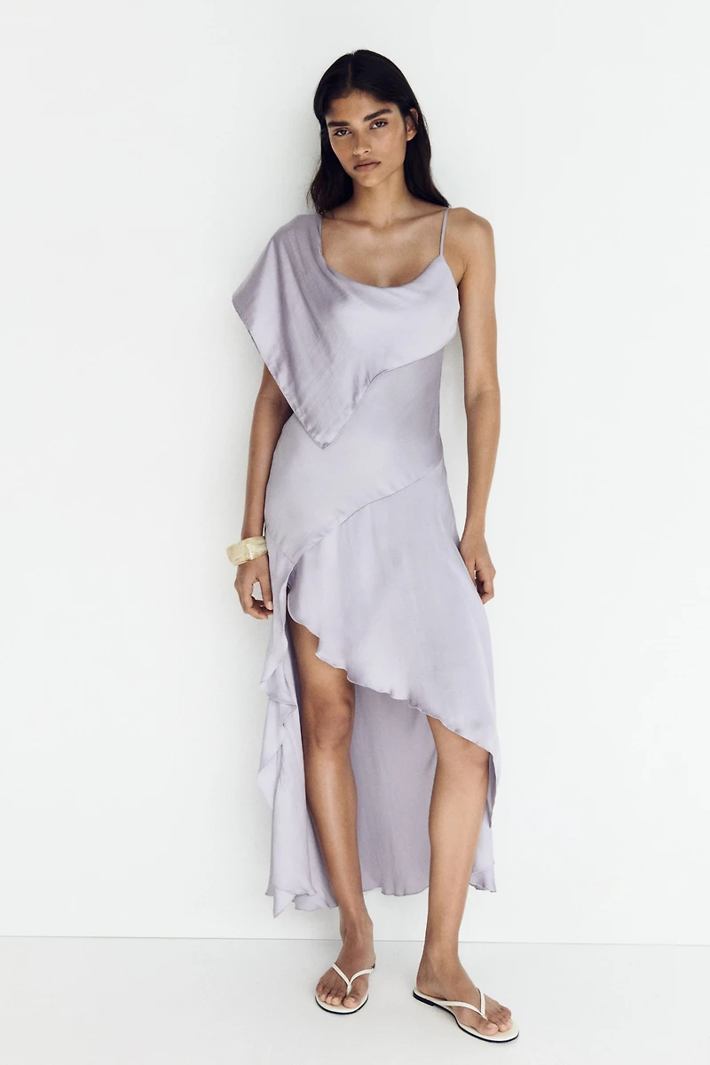 Scarf-Detail Satin Dress