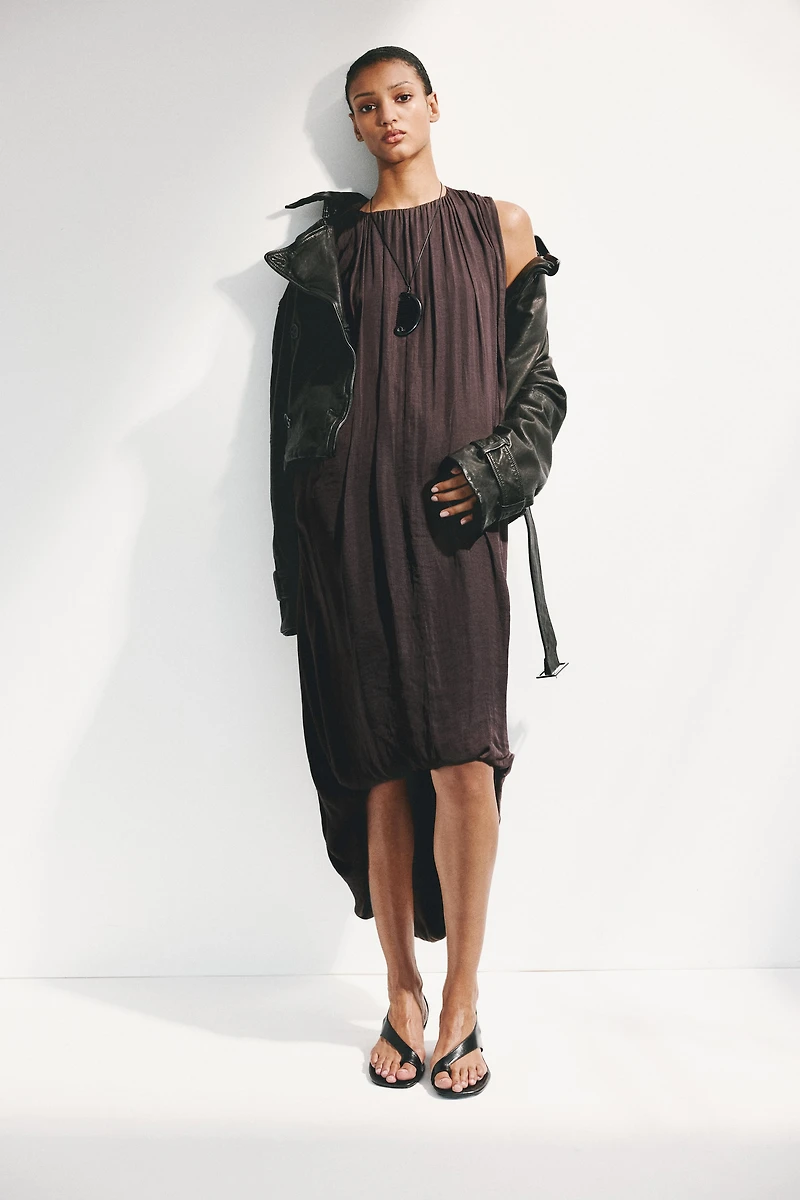 Draped Bubble-Hem Dress