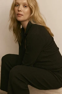 Pantalon large MAMA en tricot côtelé