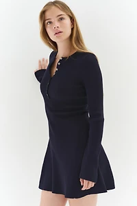 Rib-Knit Dress with Flared Skirt