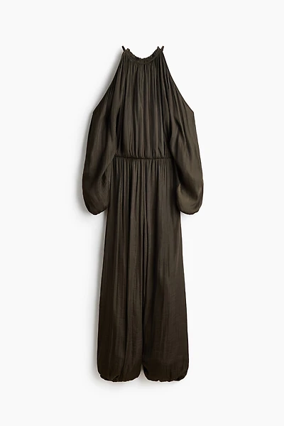 Cold-shoulder satin jumpsuit