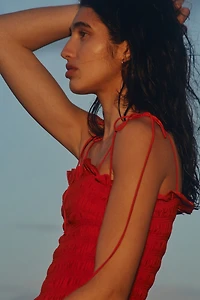 Smocked-Bodice Tie-Strap Dress