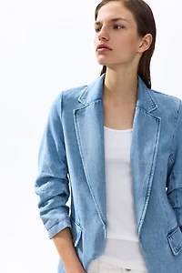 Gathered-Sleeve Denim Jacket