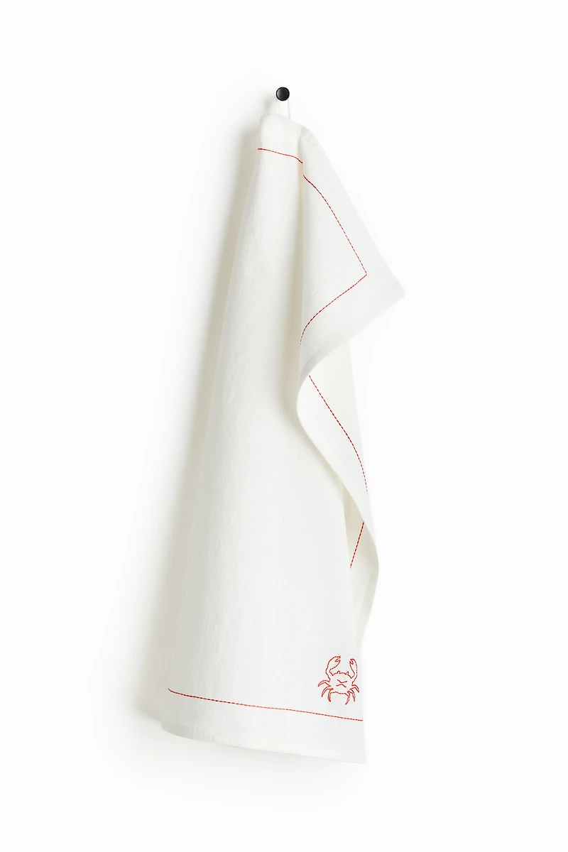 Embroidered-Motif Tea Towel