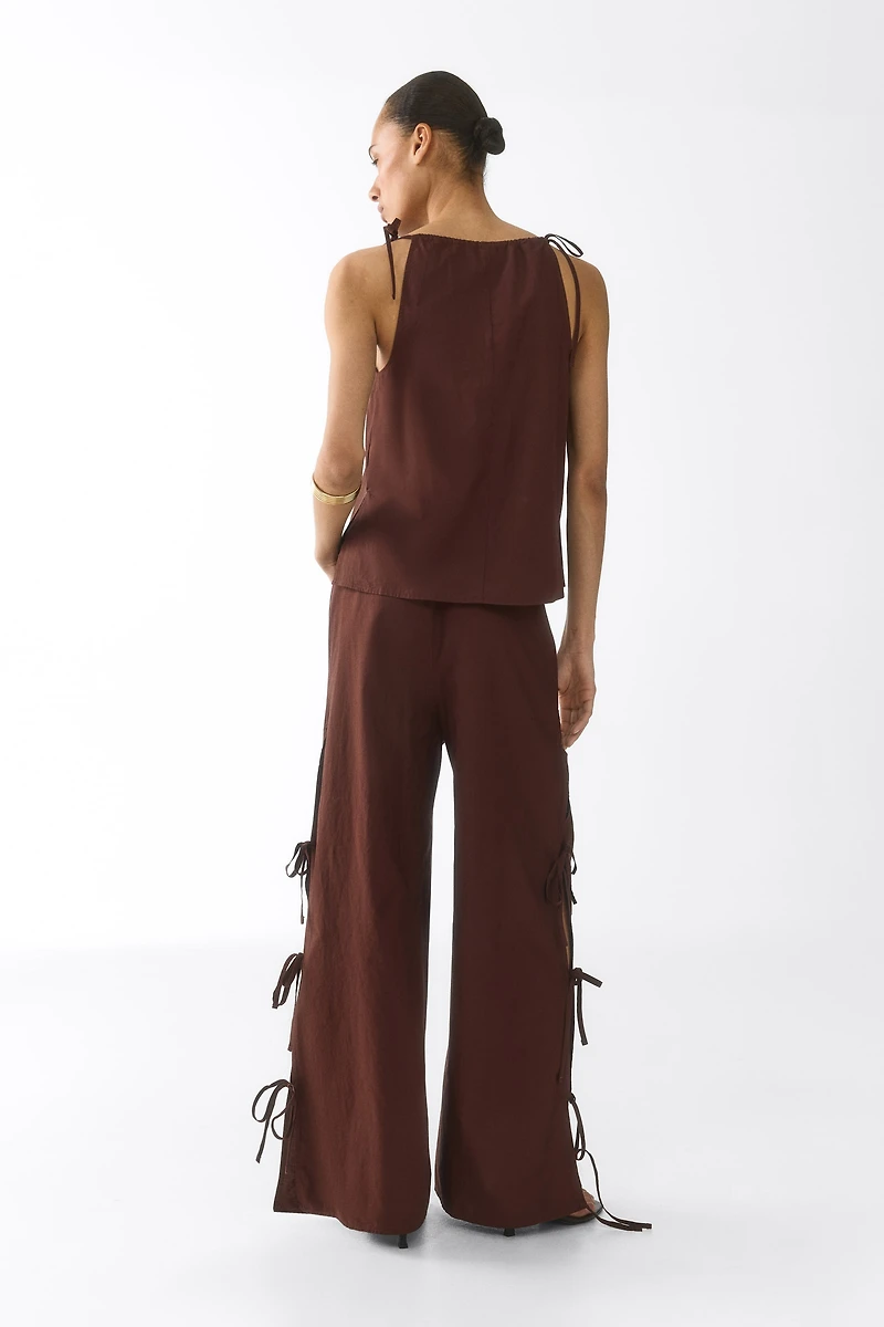 Eyelet-Embroidered Tie-Detail Pants