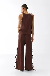 Eyelet-Embroidered Tie-Detail Pants