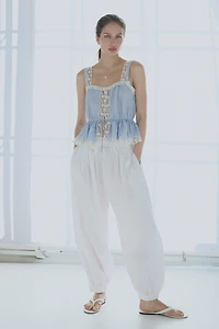 Lace-Trimmed Peplum Top