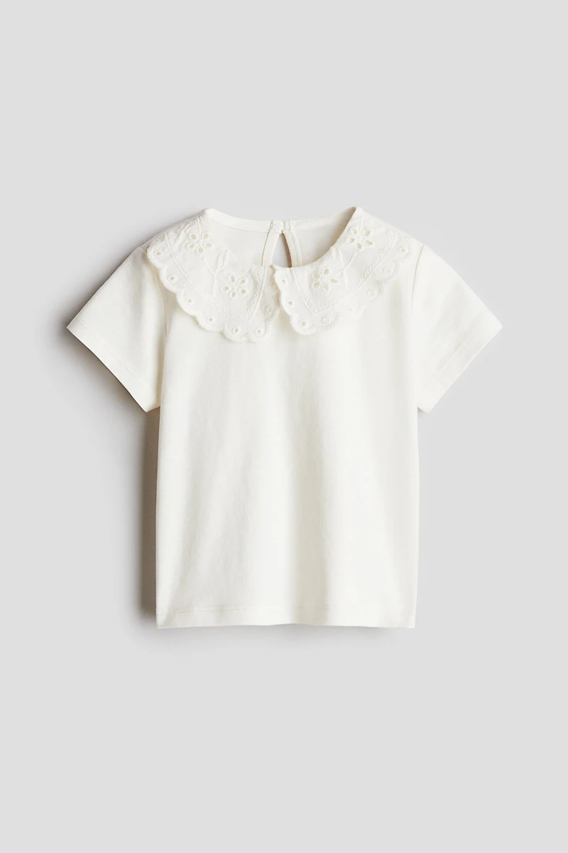Top with Eyelet-Embroidered Collar