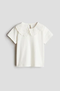 Top with Eyelet-Embroidered Collar