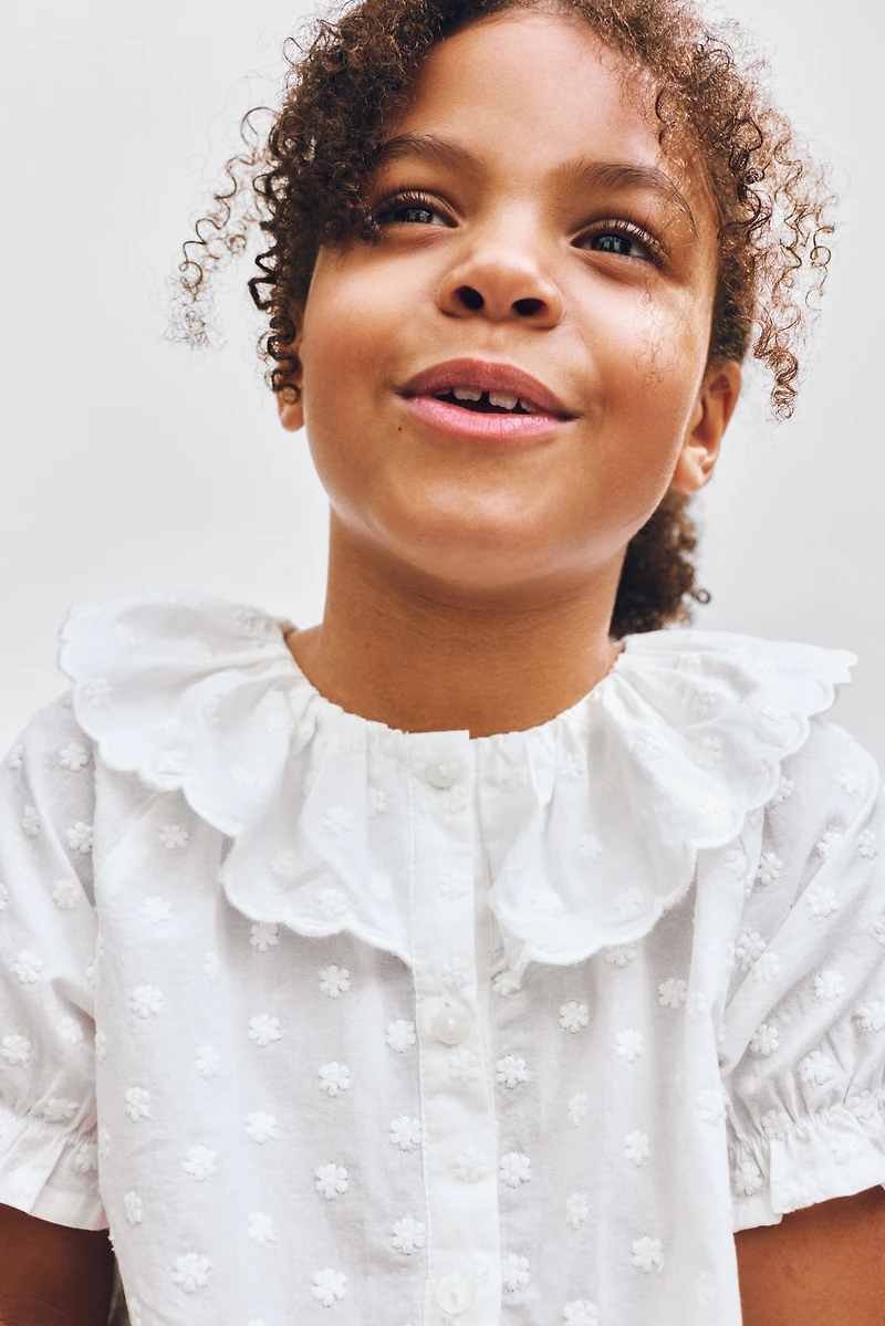 Flounce-Collar Embroidered Blouse
