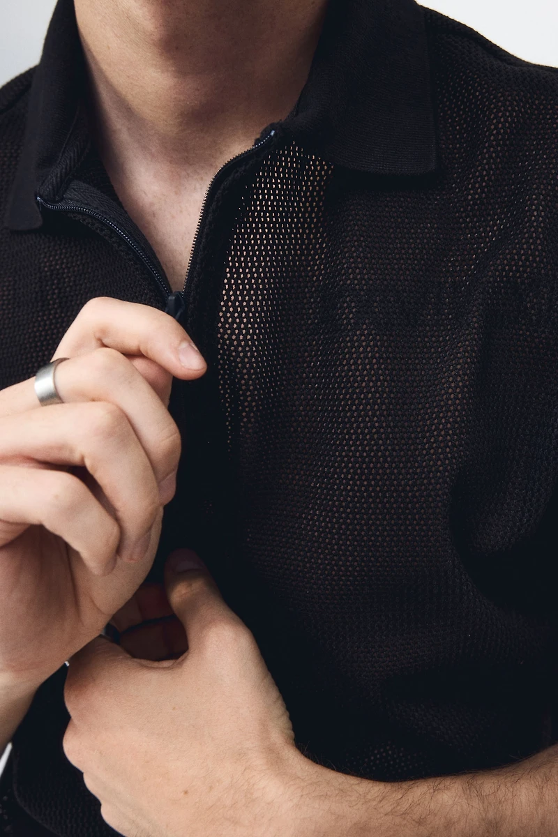 Regular-Fit Open-Knit Polo Shirt