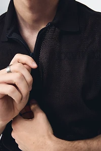 Regular-Fit Open-Knit Polo Shirt