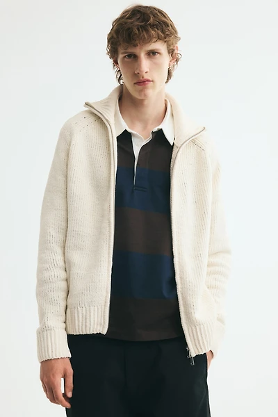 Relaxed-Fit Chenille Cardigan with Zipper