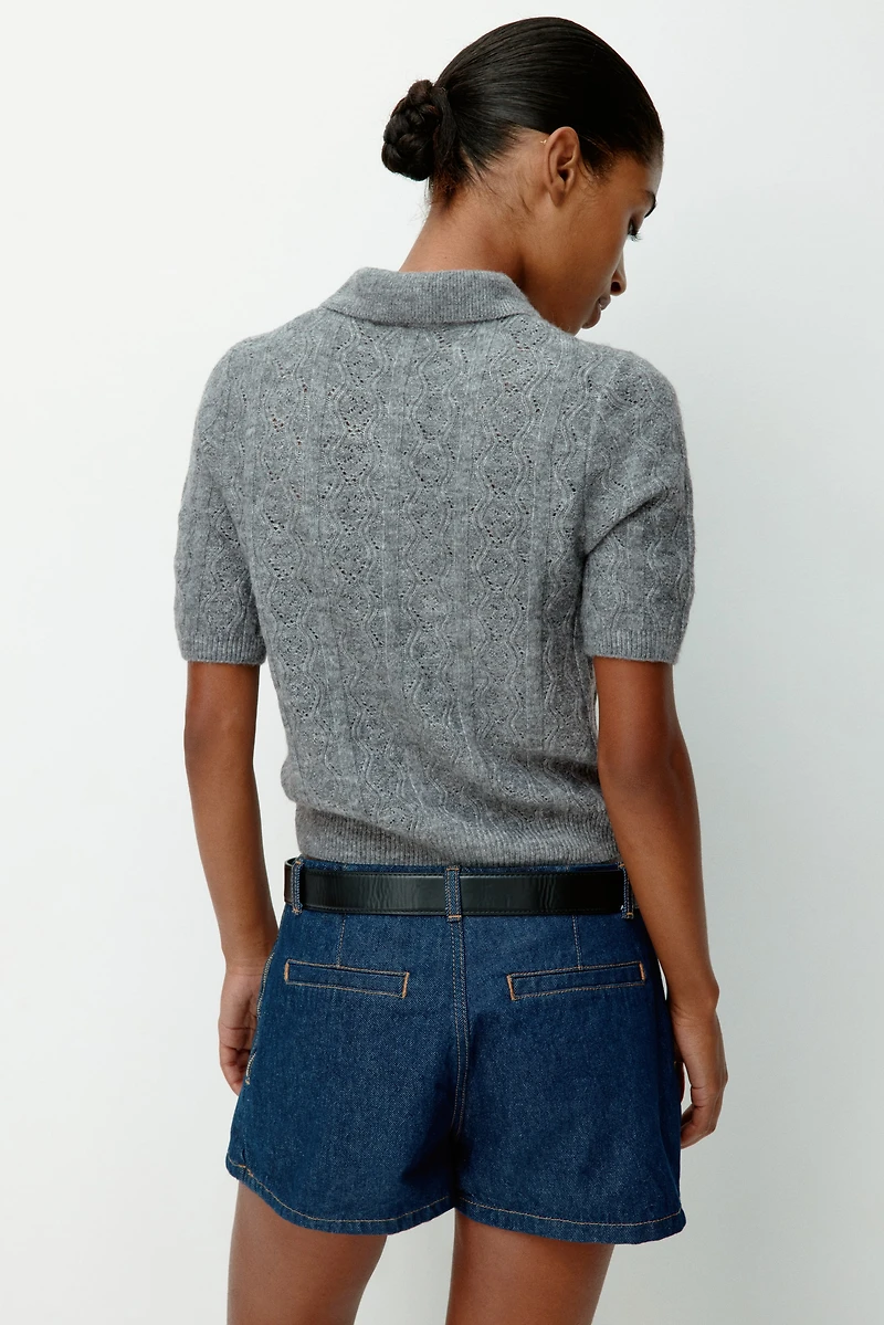 Chandail de style polo en tricot pointelle