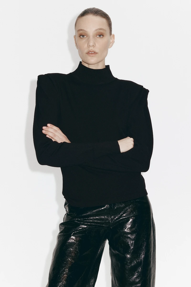 Fine-Knit Mock Turtleneck Top