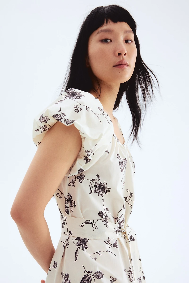 Puff-Sleeved Poplin Dress