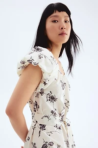 Puff-Sleeved Poplin Dress