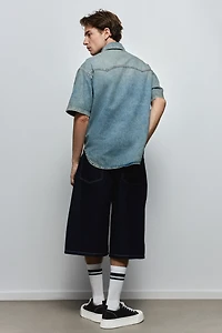 Loose-Fit Short-Sleeved Denim Shirt