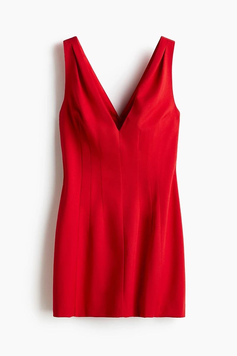 Defined-Waist V-Neck Dress