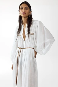 Oversized Tie-Belt Tunic Dress