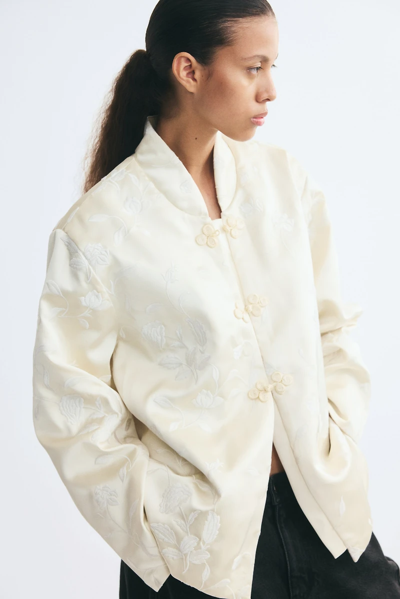 Embroidered Knot-Button Jacket