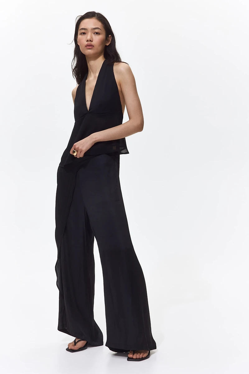 Wrap-Detail Satin Pants