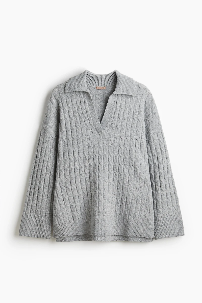 Cable-Knit Polo Sweater