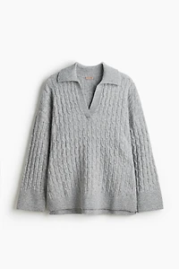 Cable-Knit Polo Sweater