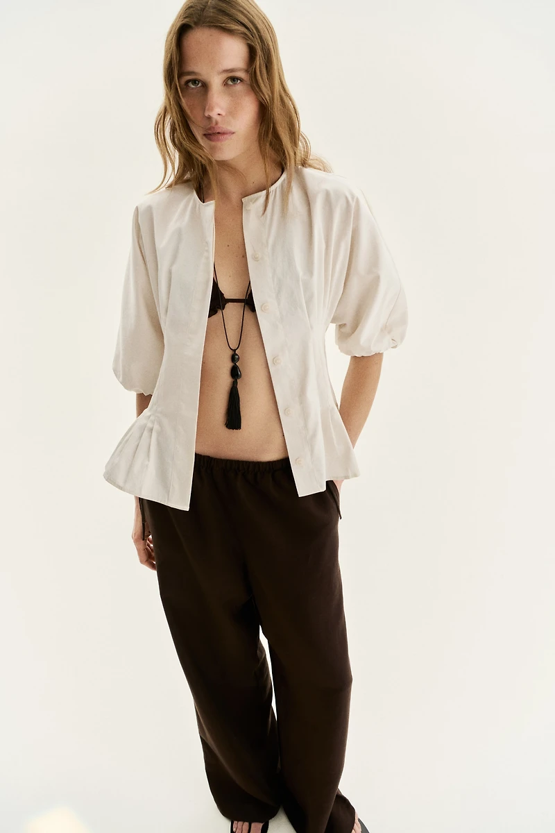 Tapered-Waist Cotton Blouse