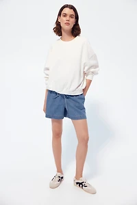 MAMA Drawstring Denim Shorts