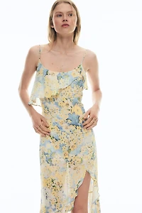 Flounced Chiffon Dress with Scarf