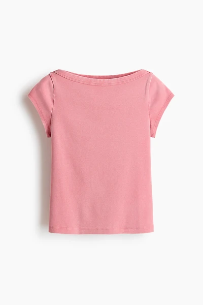 Rib-Knit Boat-Neck Top
