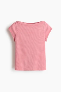 Rib-Knit Boat-Neck Top