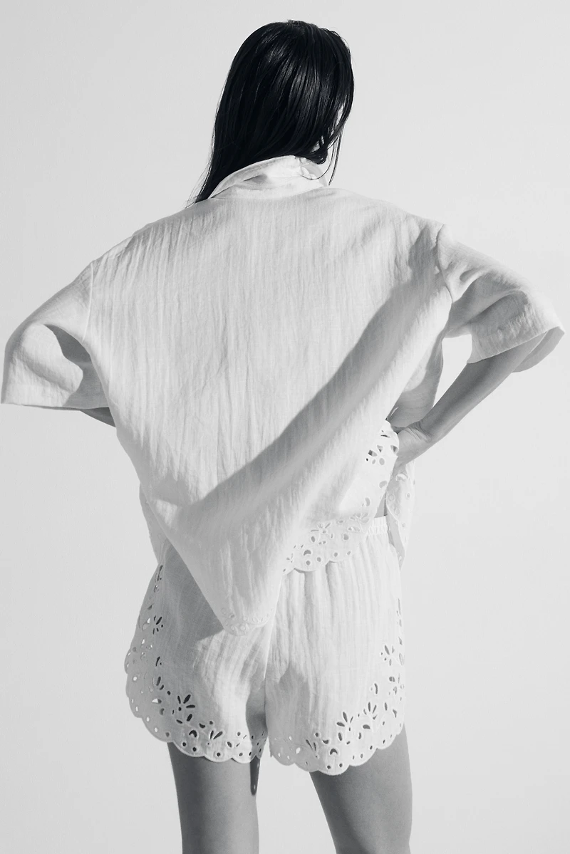 Shorts with Eyelet Embroidery