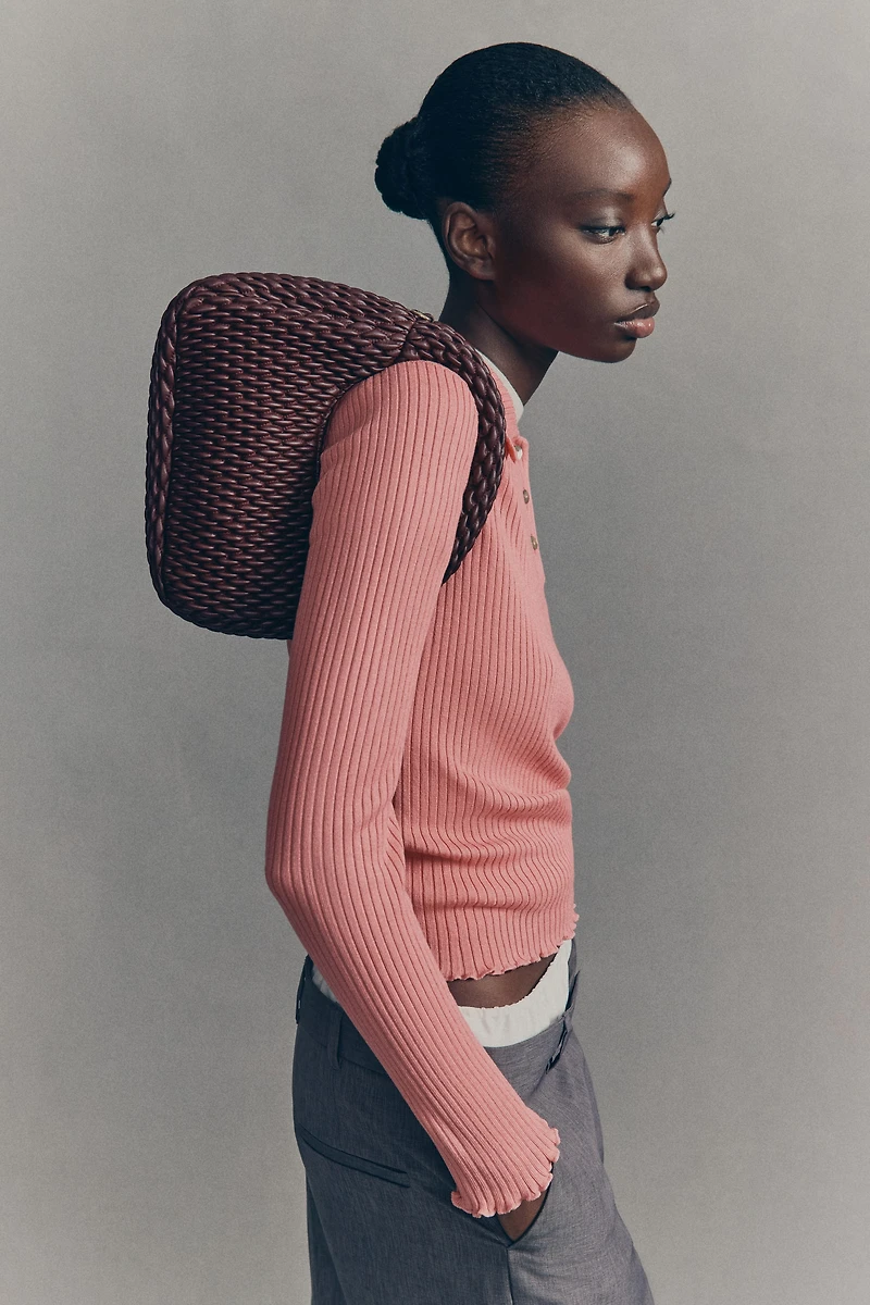 Rib-Knit Polo Sweater