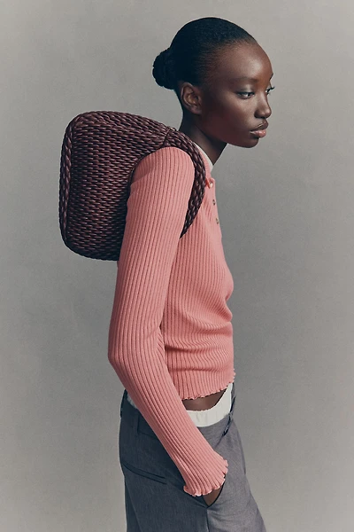 Rib-Knit Polo Sweater