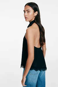 Lace-Trimmed Halterneck Top