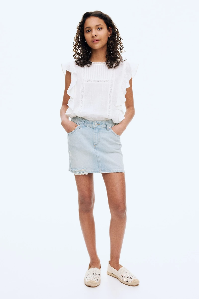 Distressed-Detail Denim Skirt