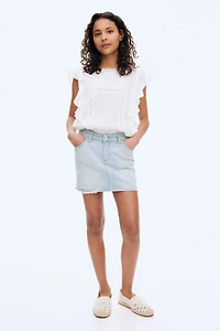Distressed-Detail Denim Skirt