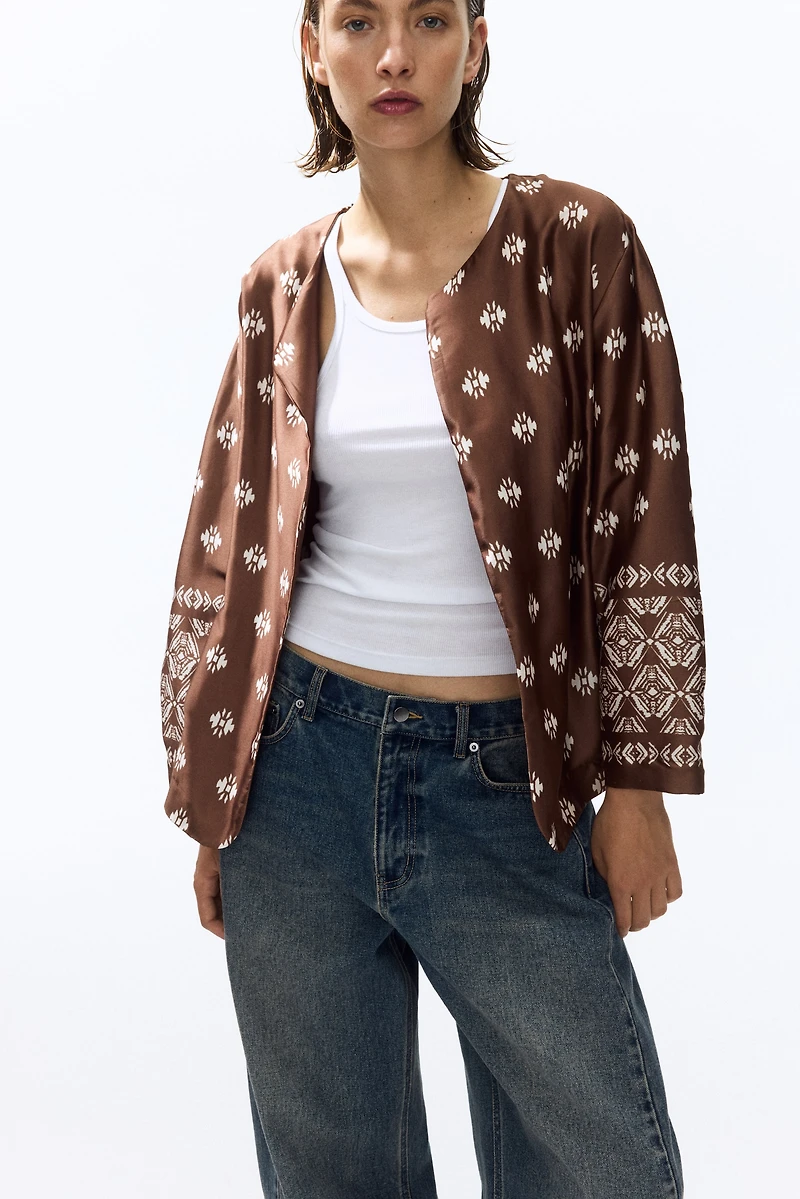 Tie-Belt Satin Jacket