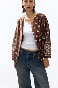 Tie-Belt Satin Jacket