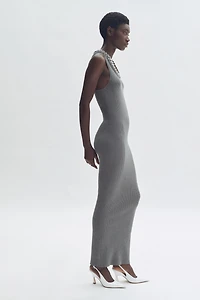 Chain-Detail Ribbed Dress